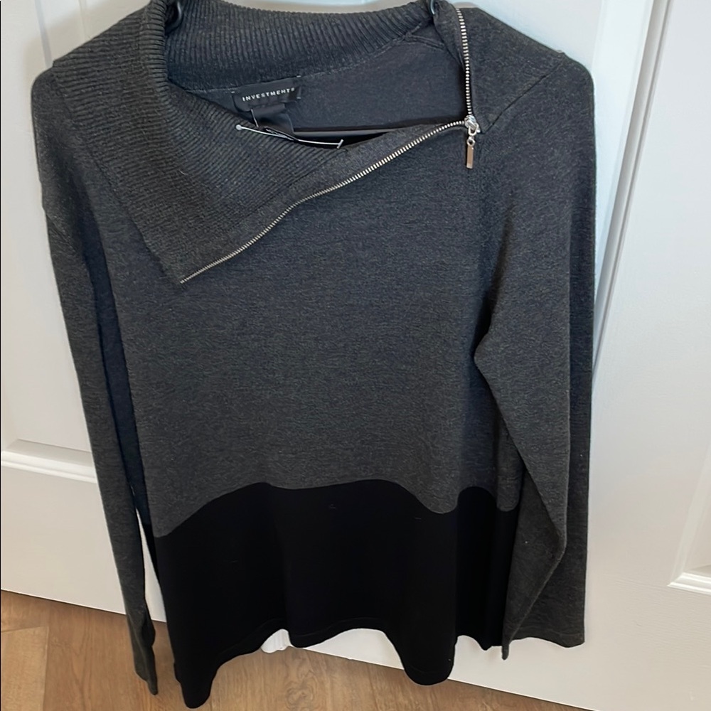 Investments two tone sweater with zippered neckline